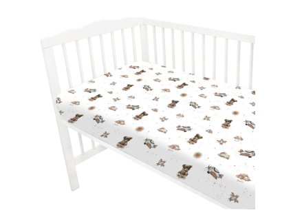 Prostěradlo do postýlky 120x60cm, bavlna, Méďa pilot - bílá, béžová (Rozměry 1 120x60)