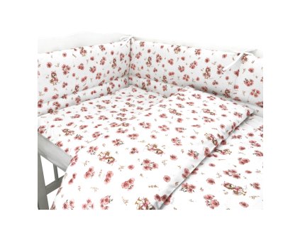 Mantinel s povlečením do postýlky, 3D sada Bavlna, Kačenky - bílá, pudrově růžová (Velikost povlečení 120x90)