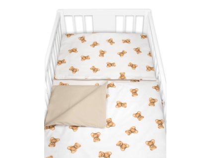 Povlečení do postýlky, bavlna, 2D sada, Míša - bílá s potiskem (Velikost povlečení 120x90)