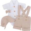 Mušelínové kraťasy s láclem, bodýčko, čepička, motýlek 4D sada, Z&Z, písková/bílá (Velikost 56 (1-2m))