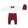Baby Nellys 3-dílná sada Hubert, body s motýlkem  dl.rukáv, tepláčky a čepička - bordo (Velikost 80 (9-12m))