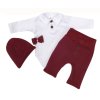 Z&Z 4-dílná soupravička body, tepláčky, čepička a motýlek, bílá/bordó (Velikost 74 (6-9m))