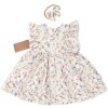 Mušelínové šatičky + čelenka 2-dílná sada Luční kvítky, Baby Nellys, smetanové (Velikost 104 (3-4r))