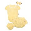 Baby Nellys 3-dílná mušelínová soupravička, body, kraťasky + čelenka GIRL, žlutá (Velikost 56 (1-2m))