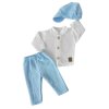 Elegantní mušelínová 3D sada - košile, kalhoty + čepice, 3D sada, bílá/modrá (Velikost 56 (1-2m))