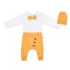 Baby Nellys 3-dílná sada Hubert, body s motýlkem  dl.rukáv, tepláčky a čepička - hořčicová (Velikost 56 (1-2m))