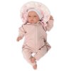 Baby Nellys Teplákový overal s kapucí a volánkem, New Bunny - pudrová (Velikost 86 (12-18m))