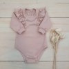 Rostoucí body dlouhý rukáv s volánky, bavlna, starorůžová (Velikost 68/74 (6-9m))