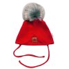 Zimní,podzimní bavlněná dvouvrstvá čepice s bambulí na zavazování Star, červená (Velikost 56-68 (0-6 m))