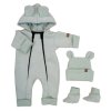 Oteplený dětský overal bez šlapek s kapucí, čepička + botičky, 3D, Kazum, mátový (Velikost 56 (1-2m))