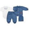 5-dílná pletená sada Baby Nellys, Boy, body, kalhoty, svetr, čepička, motýlek - modrá (Velikost 56 (1-2m))