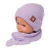 Pletená čepice s šálou a rukavičky 3v1, STAR - fialová (Velikost 56/62 (0-3m))