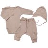 Baby Nellys 3-dílná žebrovaná soupr. Hand Made, body, tepláčky a čepička, béžová (Velikost 56 (1-2m))