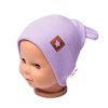 Baby Nellys Žebrovaná dvouvrstvá čepice s oušky TEDDY - lila (Velikost 56/62 (0-3m))