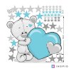 i4054 28960 sticker above the bed teddy bear with a turquoise heart and name lg