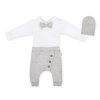 Baby Nellys 3-dílná sada Hubert, body s motýlkem  dl.rukáv, tepláčky a čepička - šedý (Velikost 56 (1-2m))
