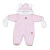 Zimní prošívaná kombinéza s chlupáčkovou podšívkou + rukavičky, Love růžová (Velikost 74 (6-9m))