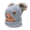 zimna pletena ciapka star s fleecom a chlpackove brmbolce komincek 2d sada sivy melirok