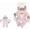 Z&Z Zimní prošívaná kombinéza s kožešinou a kapucí + rukavičky - sv.růžová (Velikost 56 (1-2m))