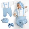 Rostoucí pletený overálek 3D Hand Made malý Elegán - sv. modrý, bílá (Velikost 56/62 (0-3m))