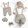 Rostoucí pletený overálek 3D Hand Made malý Elegán - béžový, bílá (Velikost 56/62 (0-3m))
