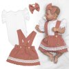 3D sada LADY, bavlna, body kr. rukáv, suknička s láclem, čelenka, starorůžová/bílá (Velikost 56 (1-2m))