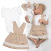 3D sada LADY, bavlna, body kr. rukáv, suknička s láclem, čelenka, béžová/bílá (Velikost 56 (1-2m))