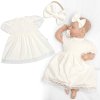 Luxusní šatičky s krajkou LOVE, krátkým rukávek + čelenka , 2D sada, smetanové (Velikost 56/62 (0-3m))