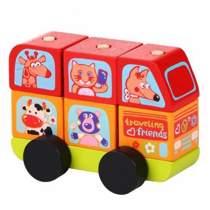 Dřevěná hračka Minibus šťastná zvířátka