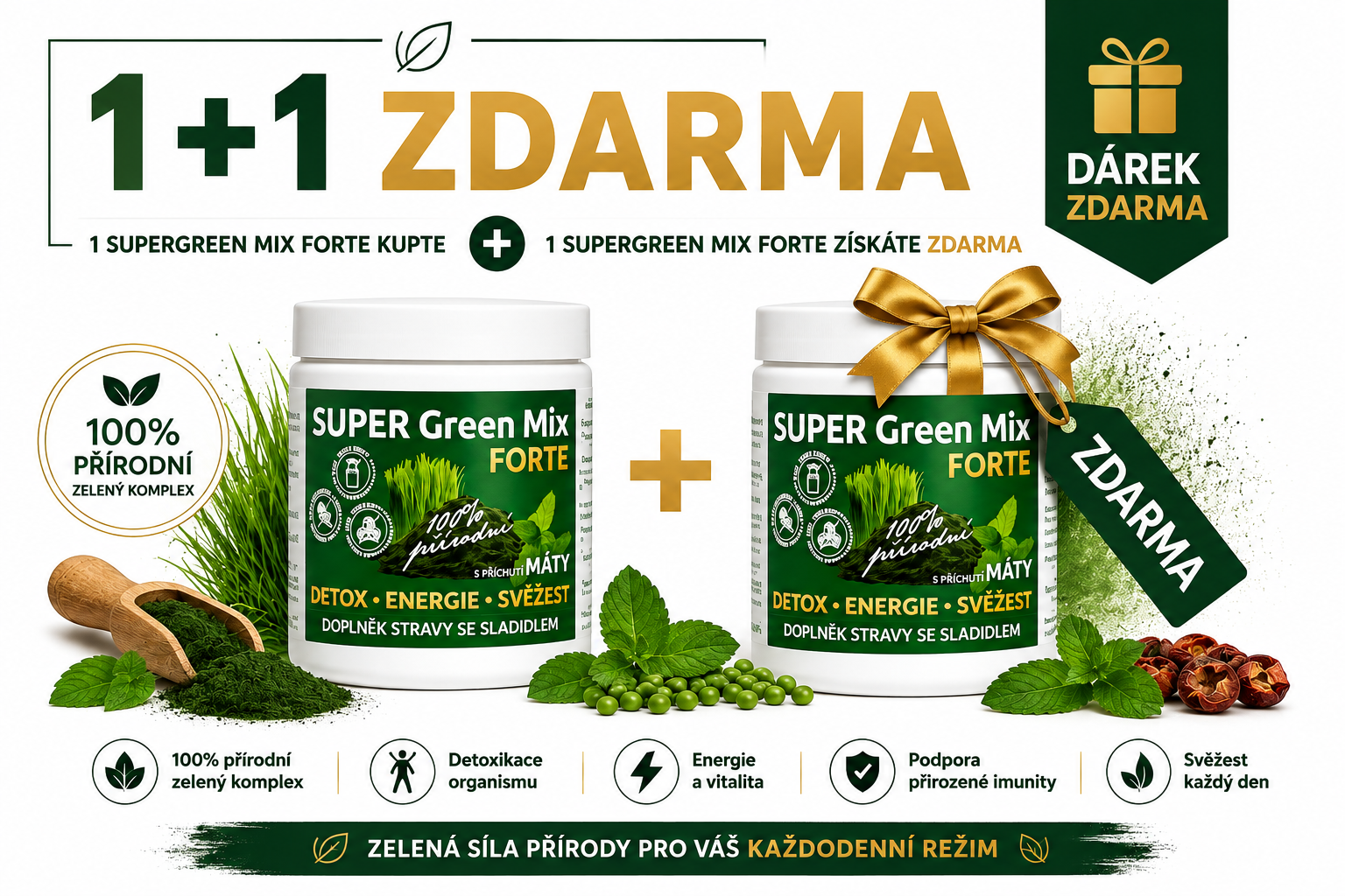 SuperGreens s příchutí Máty 1 + 1 ZDARMA