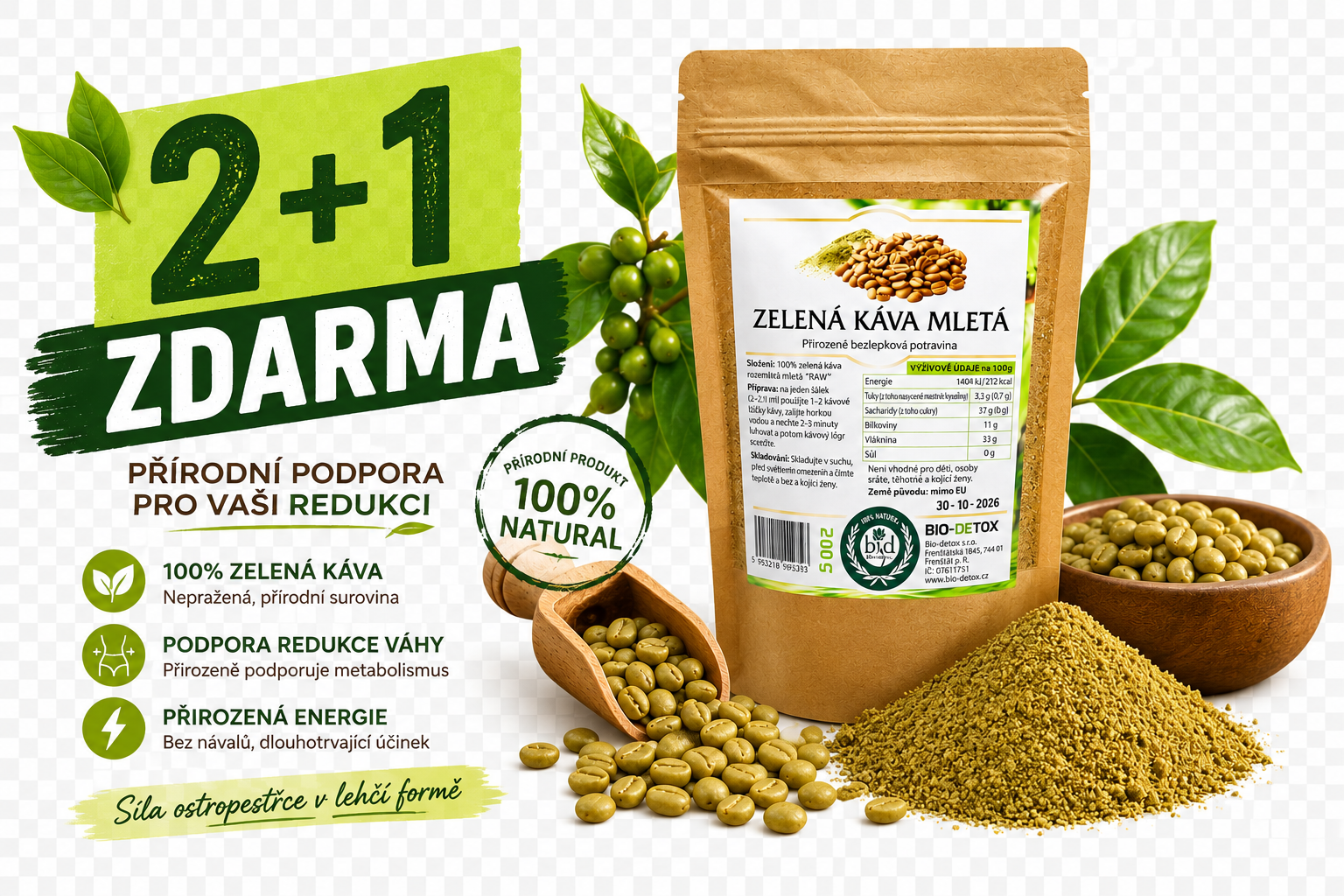 Zelená káva mletá Brazil Taste 2 + 1 ZDARMA