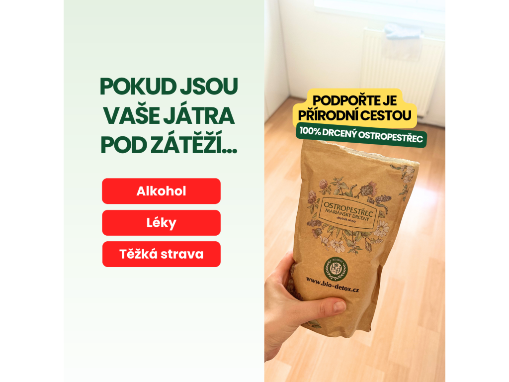 Ostropestřec mariánský drcený — podpora jater při zátěži alkoholem, léky a těžkou stravou