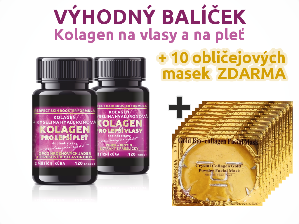 Bio-Detox Kolagen pro LEPŠÍ PLEŤ + Kolagen pro LEPŠÍ VLASY + 10x Obličejová maska GOLD