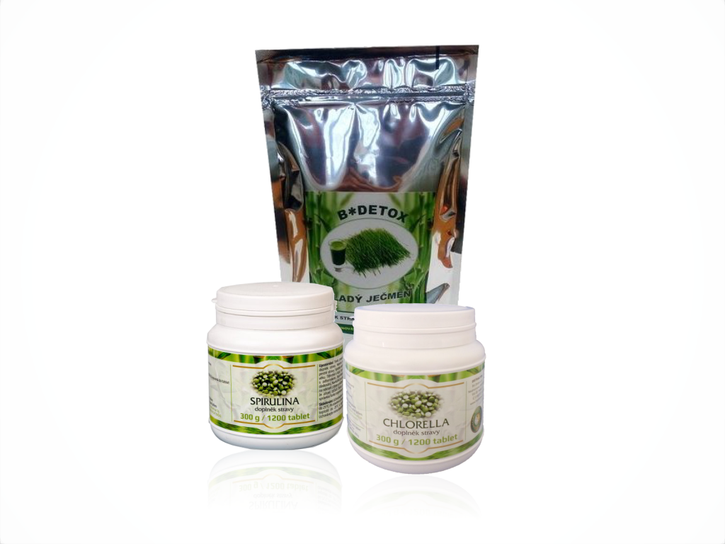 Bio-Detox Chlorella 300g + Spirulina 300g + Mladý ječmen 500g ZDARMA