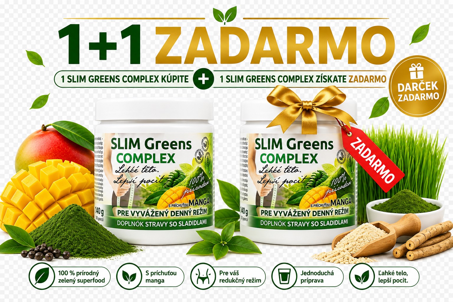 SuperGreens SLIM COMPLEX Mango 1 + 1 ZADARMO