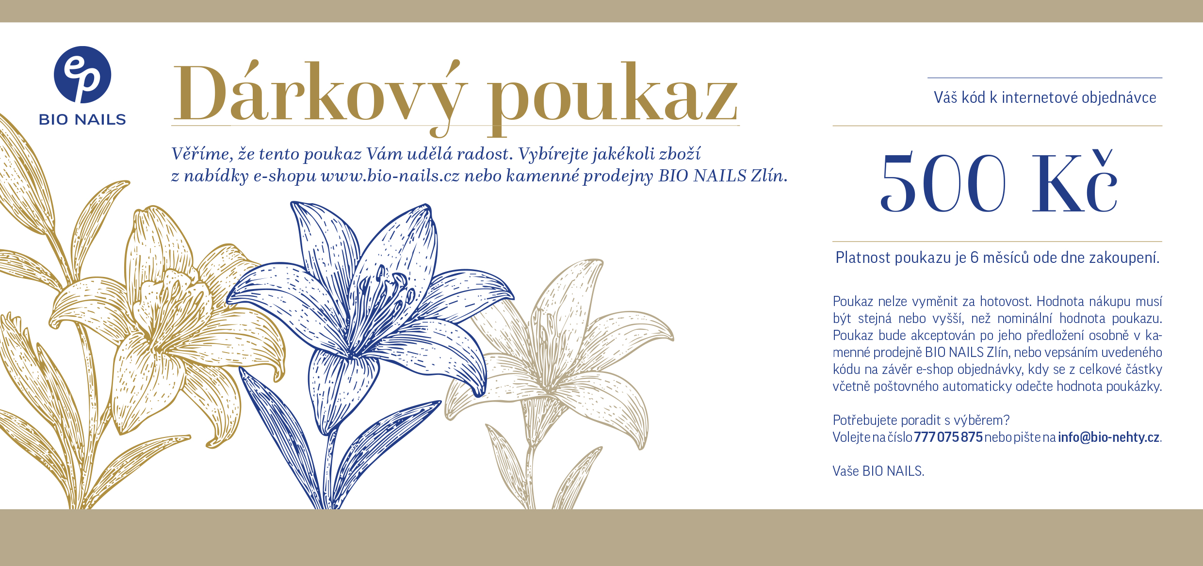 E-shop BIO NAILS Tlačený Darčekový poukaz na 500 Kč