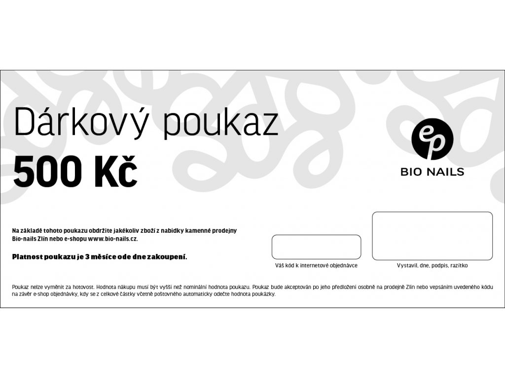E-shop BIO NAILS Elektronický Darčekový poukaz na 500 Kč