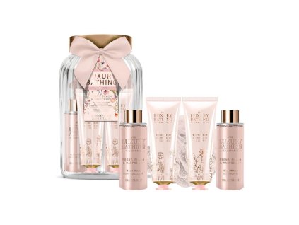 Grace Cole Dárková sada péče o tělo ve skleněné dóze Peony, Peach & Raspberry 5 ks
