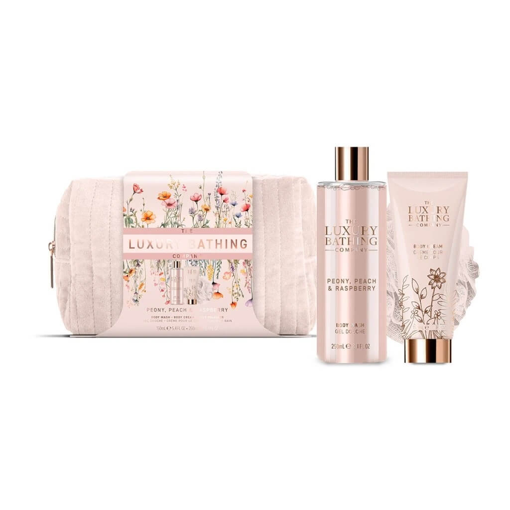 Levně Grace Cole Dárková sada péče o tělo v taštičce Peony, Peach & Raspberry 3 ks