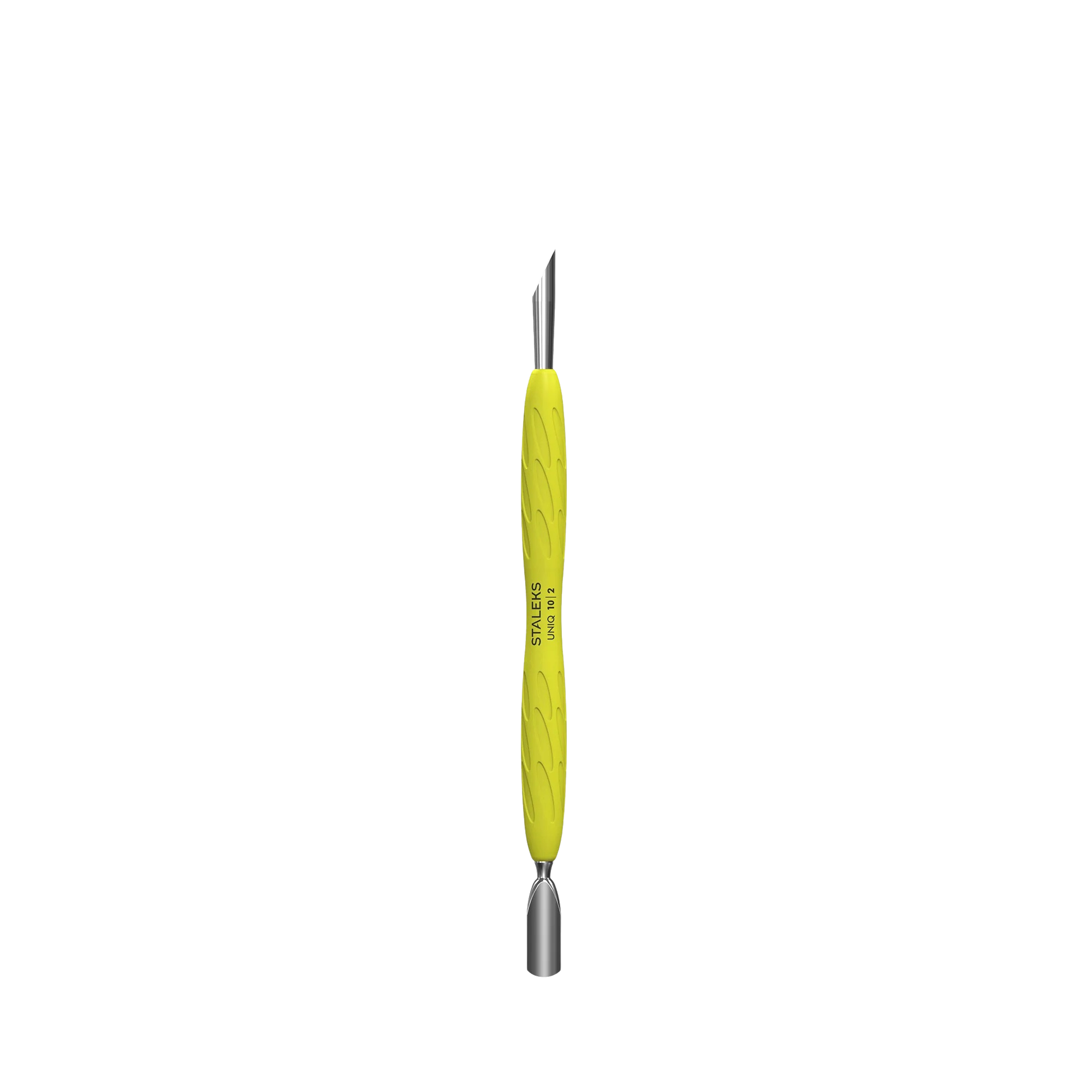 Levně Staleks Zatlačovač UNIQ PQ-10/2Y se silikonovou rukojetí "Gummy yellow"