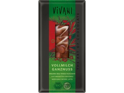 Čokoláda mliečna s celými lieskovými orechami 100g BIO VIVANI