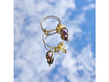 Katyba -  náušnice s riečnou perlou  - pozlátené, fialová perla