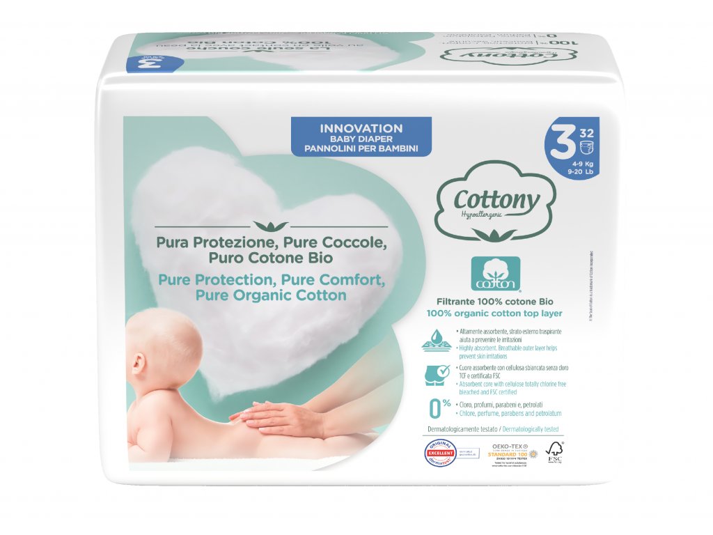 Cottony jednorázové dětské pleny z bio bavlny č.3 (4-9 kg) - 32 ks velikost balení: kusové balení