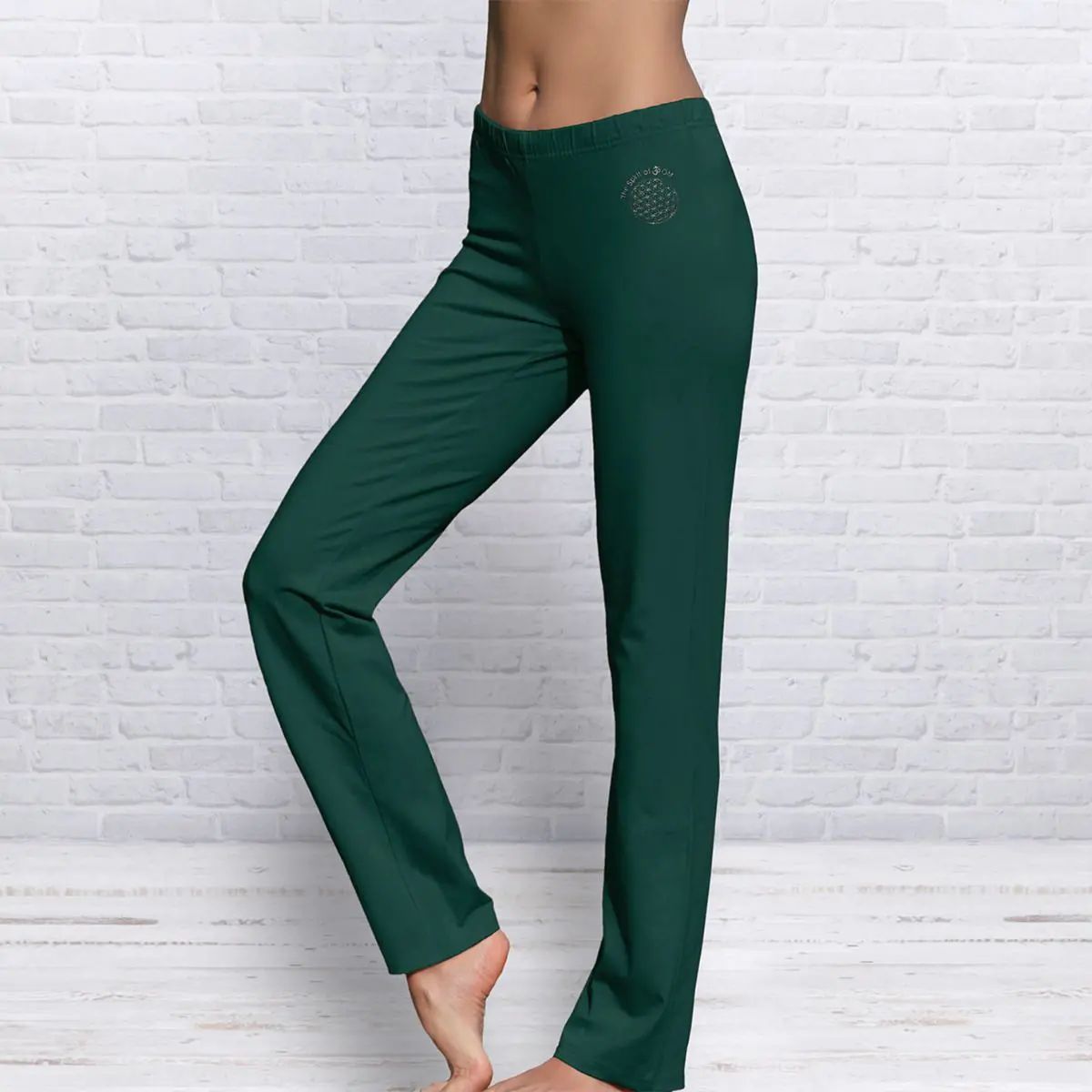 The Spirit of OM wellness kalhoty z bio bavlny dlouhé unisex - tmavě zelené Velikost: M
