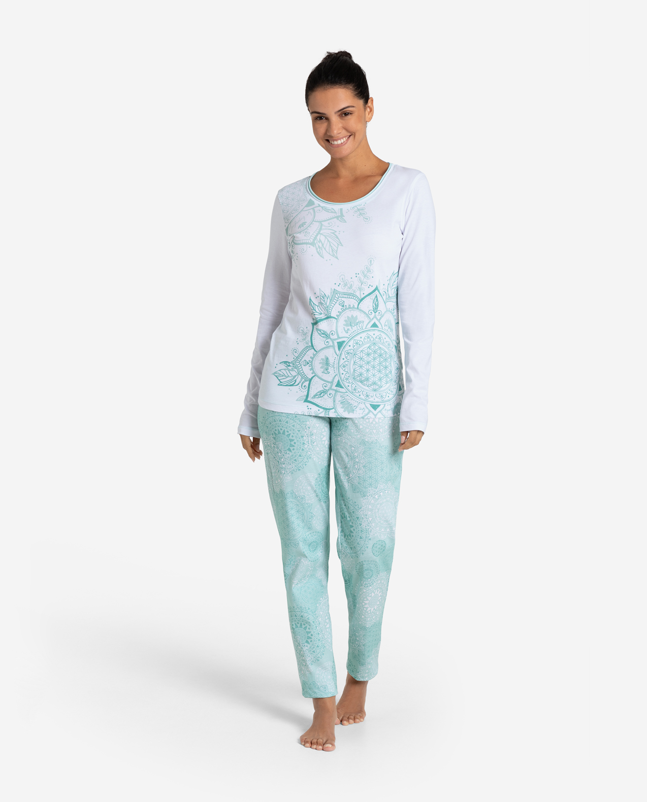 The Spirit of OM dámské pyžamo komplet - kalhoty s tričkem z bio bavlny - mátové - S