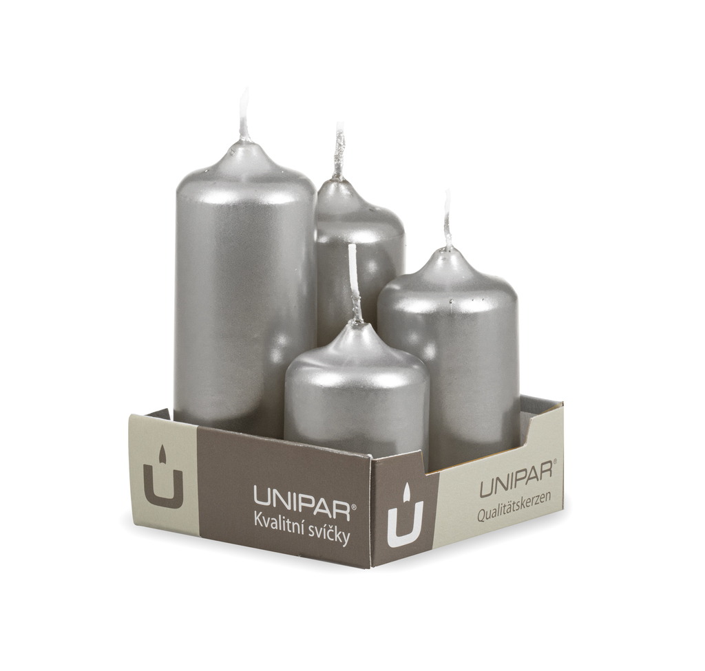 Adventní svíčky odstupňované - metalické stříbrné 4 ks
