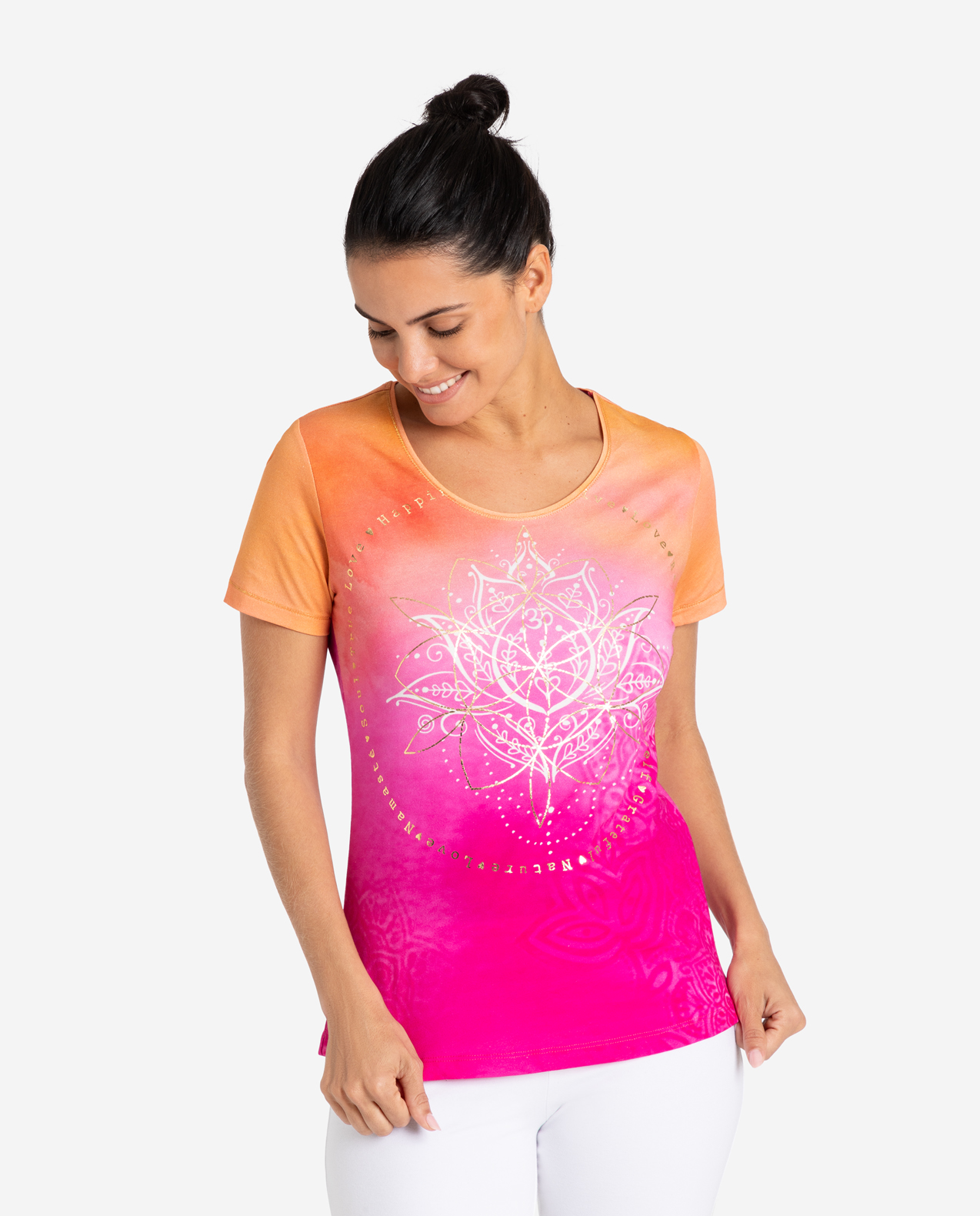The Spirit of OM tričko z bio bavlny - růžovo-oranžové Velikost: S