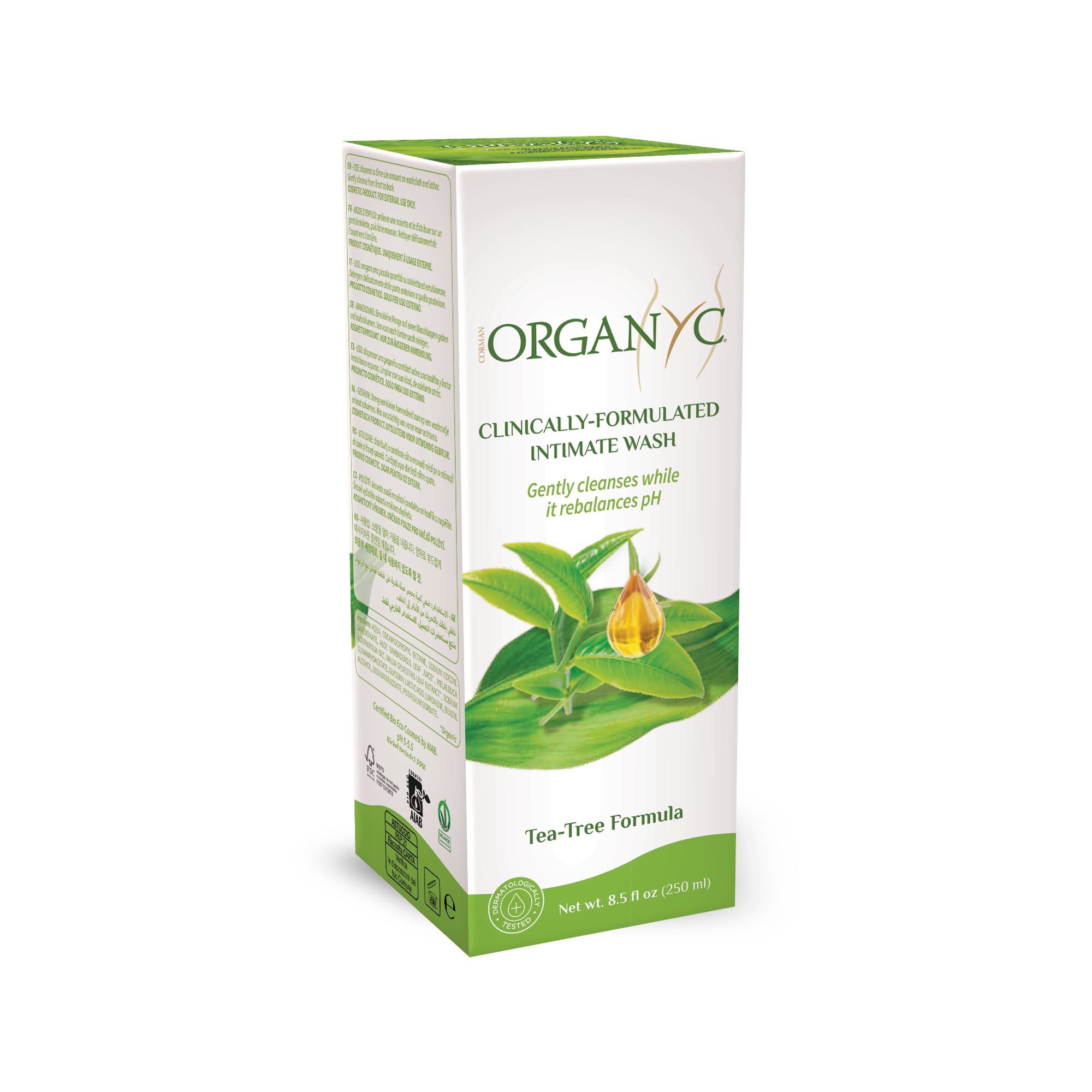 Organyc bio sprchový gel pro citlivou pokožku a intimní hygienu s tea tree, 250 ml velikost balení: kusové balení