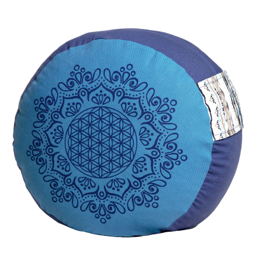 The Spirit of OM meditační polštář z bio bavlny a polodrahokamy - modrý - 38x17 cm