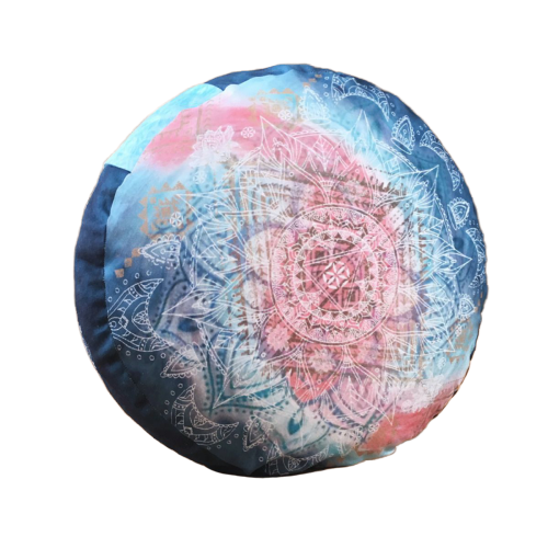 The Spirit of OM meditační polštář z bio bavlny a polodrahokamy - 38x17 cm - růžovo-modrý